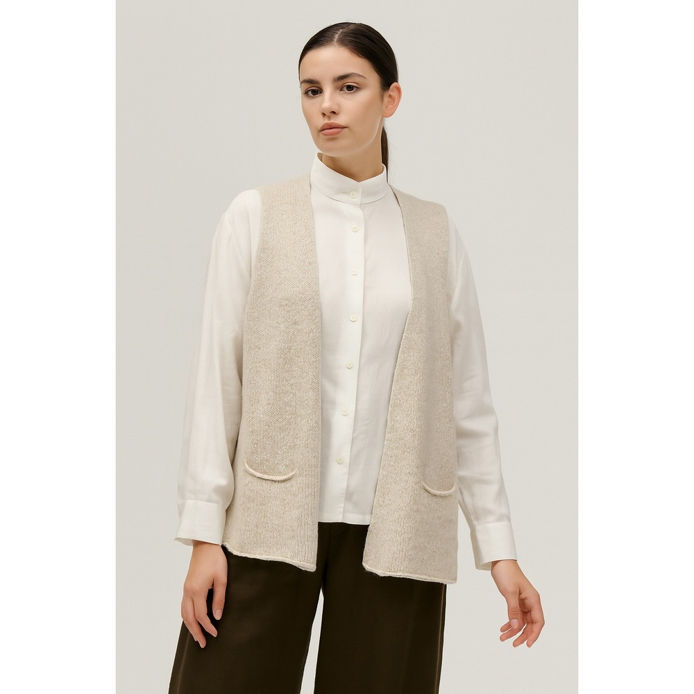 Eskandar linen‎ cotton knit vest size 1 open front artisan layering piece